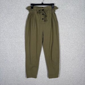 Akaiv Paper Bag Pants M/L Olive‎ Army Tapered Baggy Crop Pleated Utility Belted